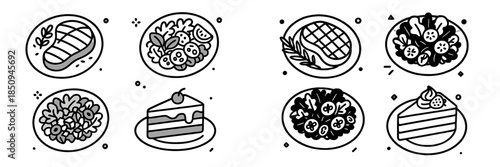 Delicious vector illustrations of assorted food dishes and desserts