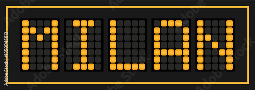 Orange color led banner in word milan on black background