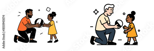 Joyful moments of play between a father and daughter with a ball