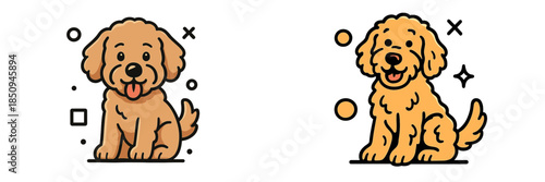 Cute cartoon dog illustration featuring a golden retriever breed