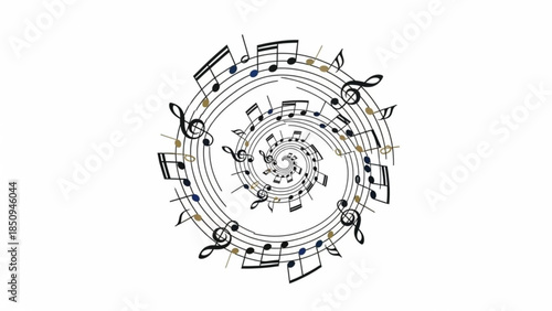 Musical Notes Spiral Pattern Isolated on White Vector Illustration