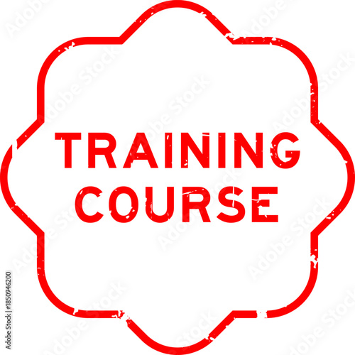 Grunge red training course word square rubber seal stamp on white background