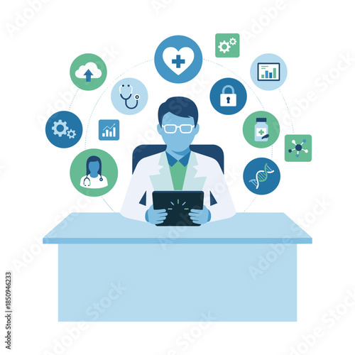 Wallpaper Mural Doctor using tablet with healthcare technology icons circling Torontodigital.ca
