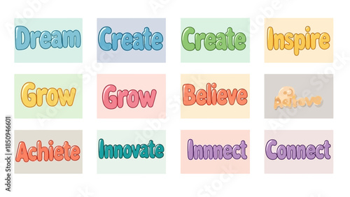 Motivational vector illustration featuring colorful lettering with positive affirmations for