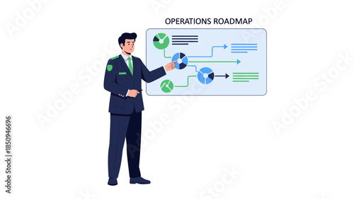 Business Professional Analyzing Operations Roadmap with Graphs and Data Visualizations