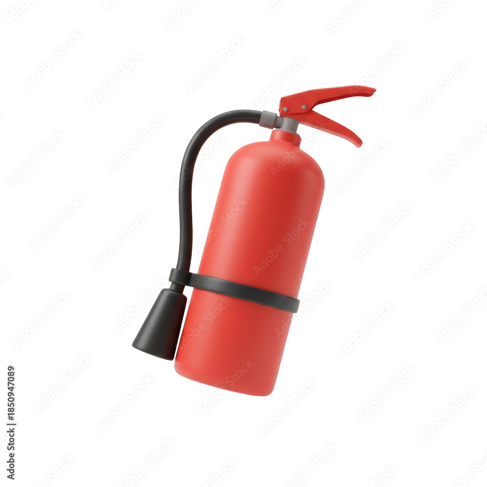 Obraz premium Red Fire Extinguisher with Black Hose and Handle Isolated on Transparent Background Safety Equipment