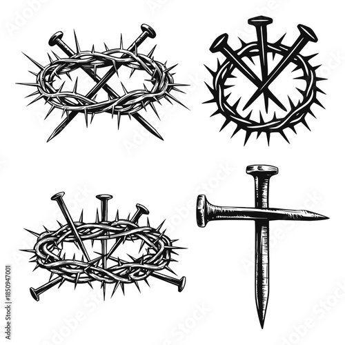 Religious Symbols Crown of Thorns and Nails Set christianity