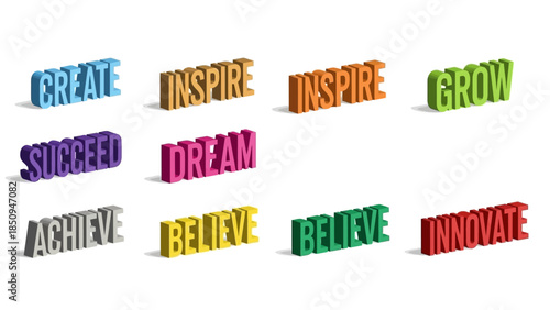 Colorful Inspirational Words Rendering on White Background for Motivation and Positivity
