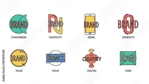 Creative brand logo design elements with modern geometric shapes for business identity