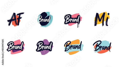 Versatile brand logo designs with vibrant brushstroke backdrops for creative businesses