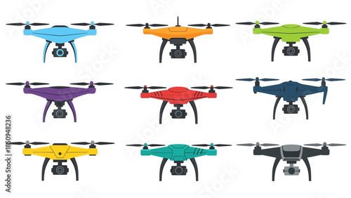 Colorful Array of Drones: A Vector Illustration Showcasing Modern Technology for Aerial Photography