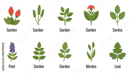 Illustration of Diverse Garden Plants and Herbs for Botanical Studies and Education