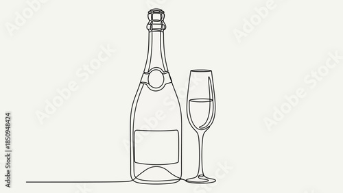 Elegant Continuous Line Art of Champagne Bottle for Celebration and Luxury