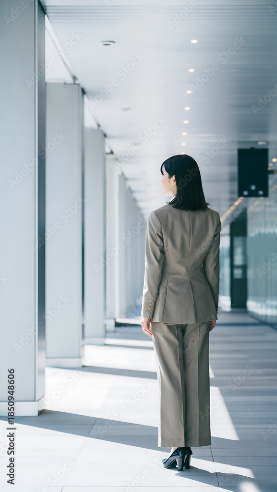 Fototapeta premium オフィス空間を歩く日本人女性の後ろ姿