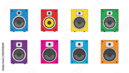 Colorful Speaker Set Illustration for Music and Audio Enthusiasts or Backgrounds