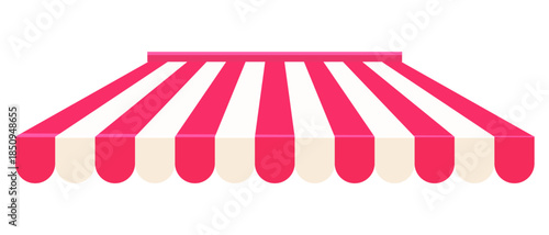 Awning tent canopy striped roof, sunshade. Cafe, shop or restaurant front view curtain. Rain protection awning for franchise stores