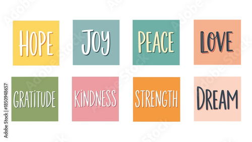 Inspirational Words on Colorful Squares: Hope, Joy, Peace, Love and More for Positive Living