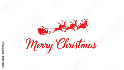Santa Claus in sleigh pulled by reindeer on white background with Merry Christmas text vector