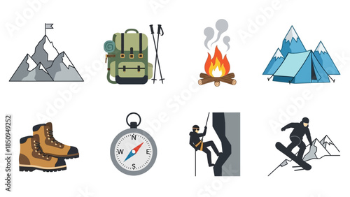 Vector illustration showcasing various outdoor adventure and recreational activities theme