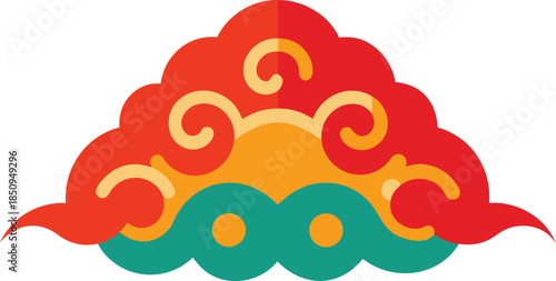 Stylized traditional chinese cloud motif, vibrant decorative icon