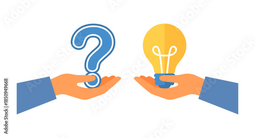 Hands holding question mark and lightbulb concept