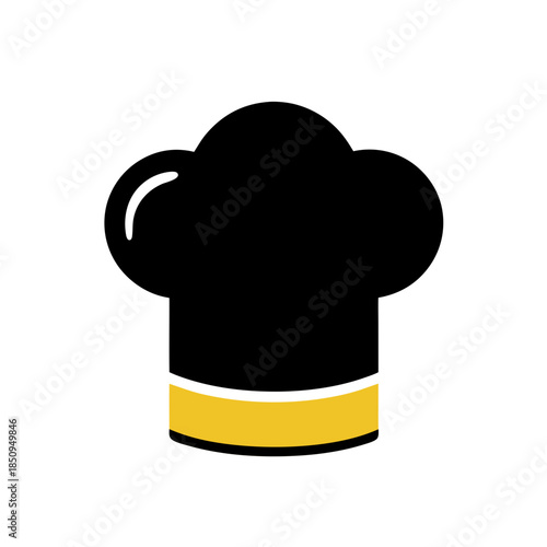 Black and yellow chef's hat icon illustration, symbolizing culinary arts, cooking, and gastronomic excellence