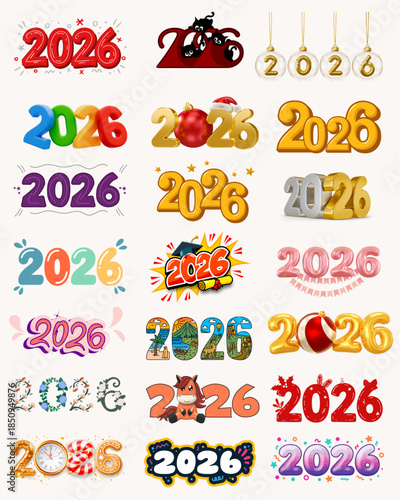 Creative 2026 typography design featuring unique and modern letter styles. Perfect for New Year celebrations, greeting cards, posters, banners, social media posts, calendars, branding, and holiday pro