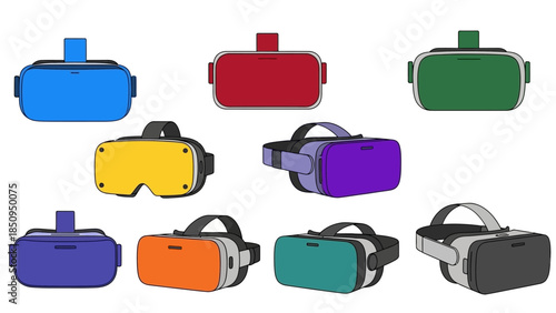 Colorful virtual reality headset collection for gaming and immersive digital experiences