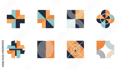 Geometric Pattern Collection with Retro Colors, an Artful Composition, design elements minimal and