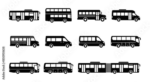 Bus set showing various public transport silhouettes
