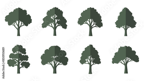 Illustration of diverse tree silhouettes, vector design for nature related themes and