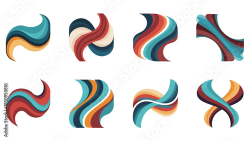 Set of abstract colorful vector wave shapes for logo or graphic design concept