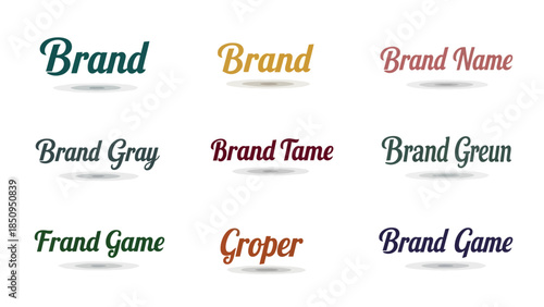Creative brand name logo variations with diverse color schemes and fonts illustration