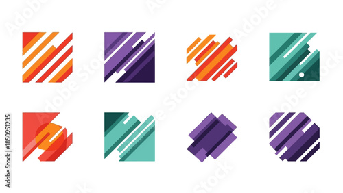 Vibrant abstract geometric patterns with diagonal lines in square designs collection