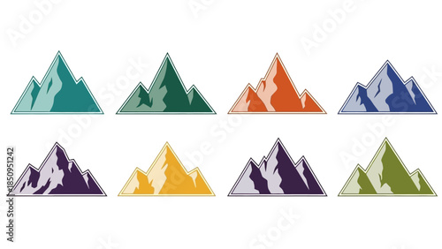 Colorful Mountain Peaks Set for Outdoor Adventure and Nature Enthusiasts Themes