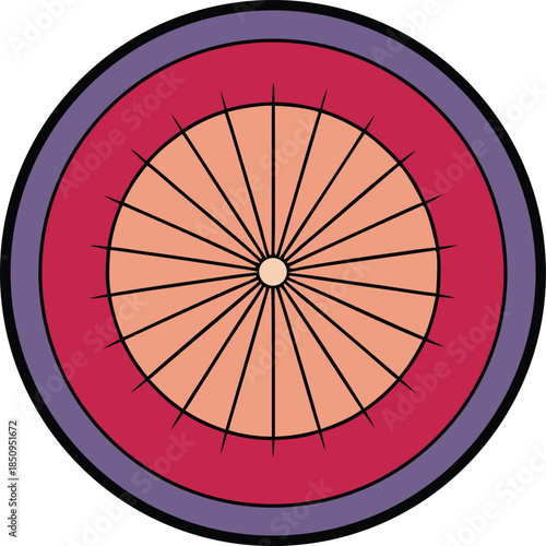 Stylized bicycle wheel icon with colorful spokes and modern rim