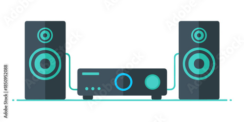 Stereo sound system with two speakers and amplifier