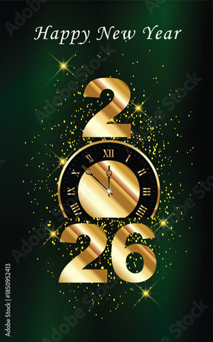 2026 Happy New Year Festive Greeting Card template green new year design