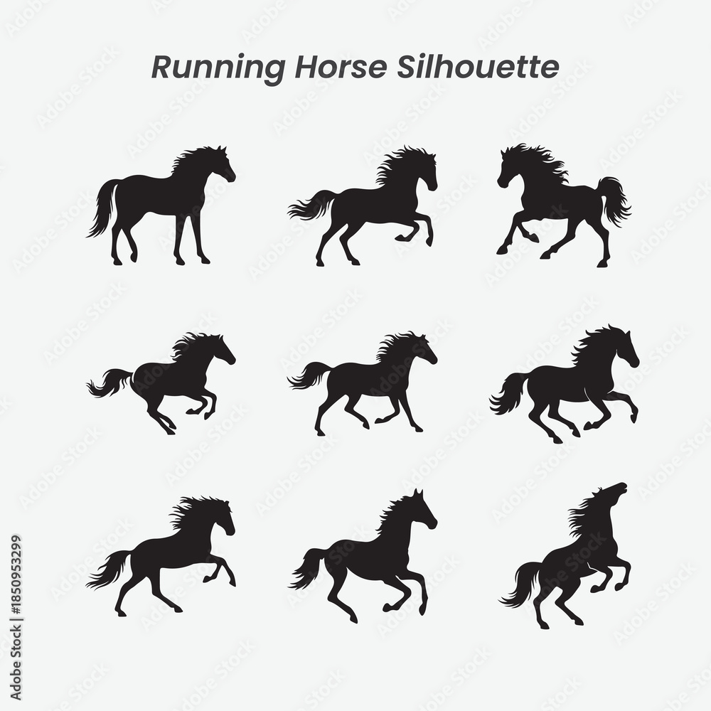 Obraz premium Running Horse Silhouette Vector – Powerful Galloping Stallion Design