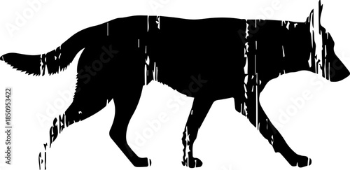 Striking silhouette of a dog with a distressed texture, perfect for animal lovers and design projects with an edgy, vintage aesthetic