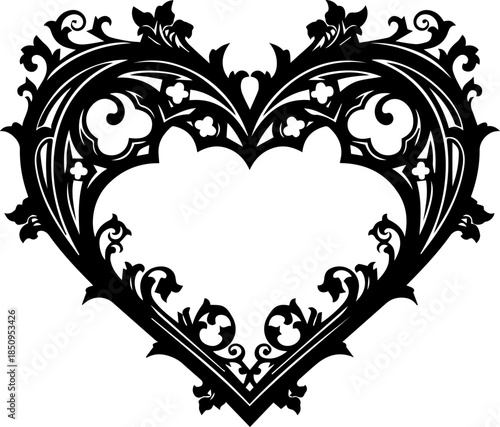 Stunning gothic heart design for Valentine's Day or wedding invitations, perfect for tattoo art, elegant cards, and dark romance themes