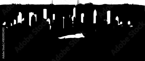 Dramatic skyline silhouette creates impactful visual for urban development, city planning, or architectural projects with high contrast design for modern appeal