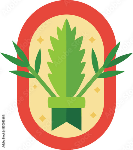 Jewish holiday sukkot lulav symbol with green leaves oval frame