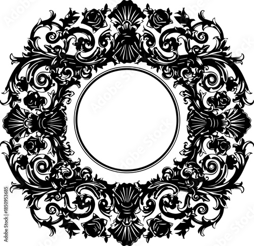 Elegant floral frame with vintage style, perfect for invitations, logos, or decorative designs, adding classic charm to any project with timeless appeal