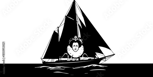 Elegant sailing ship with regal figurehead personifies historical voyage and grand adventure across the seas