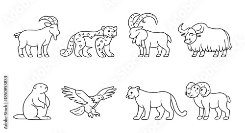 Cartoon animals: goat, leopard, antelope, yak, prairie dog, eagle, cougar, ram
