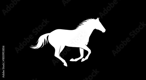 Majestic white horse gallops powerfully across a dark canvas, embodying freedom, strength, and untamed spirit