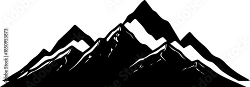 Dramatic black and white mountain range silhouette symbolizing adventure, challenge, and rugged natural beauty for inspiring designs