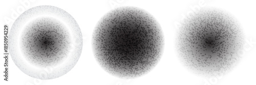 Set of abstract circular shapes with grainy, stippled texture. Collection of dotwork to create a noise gradient, perfect for retro shading or grunge design elements