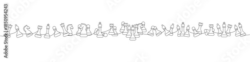 Creative minimalist chess pieces border design in continuous line art style